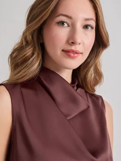 Misook Tops & Tees|Tanks|High Neck Draped Crepe de Chine Blouse