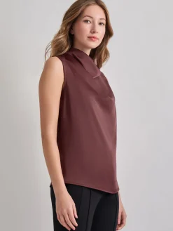 Misook Tops & Tees|Tanks|High Neck Draped Crepe de Chine Blouse