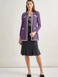 Misook Jackets & Coats|Jewel Neck Contrast Trim Cable Knit Jacket