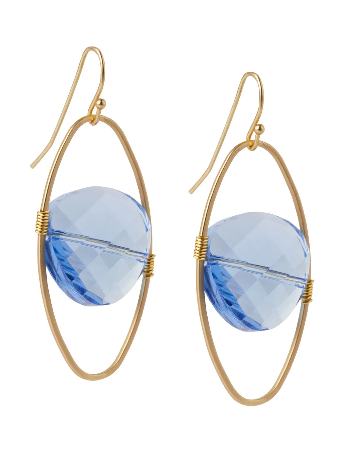 Misook Accessories|Earrings|18K Matte Gold Plated Blue Crystal Wire Wrapped Earrings