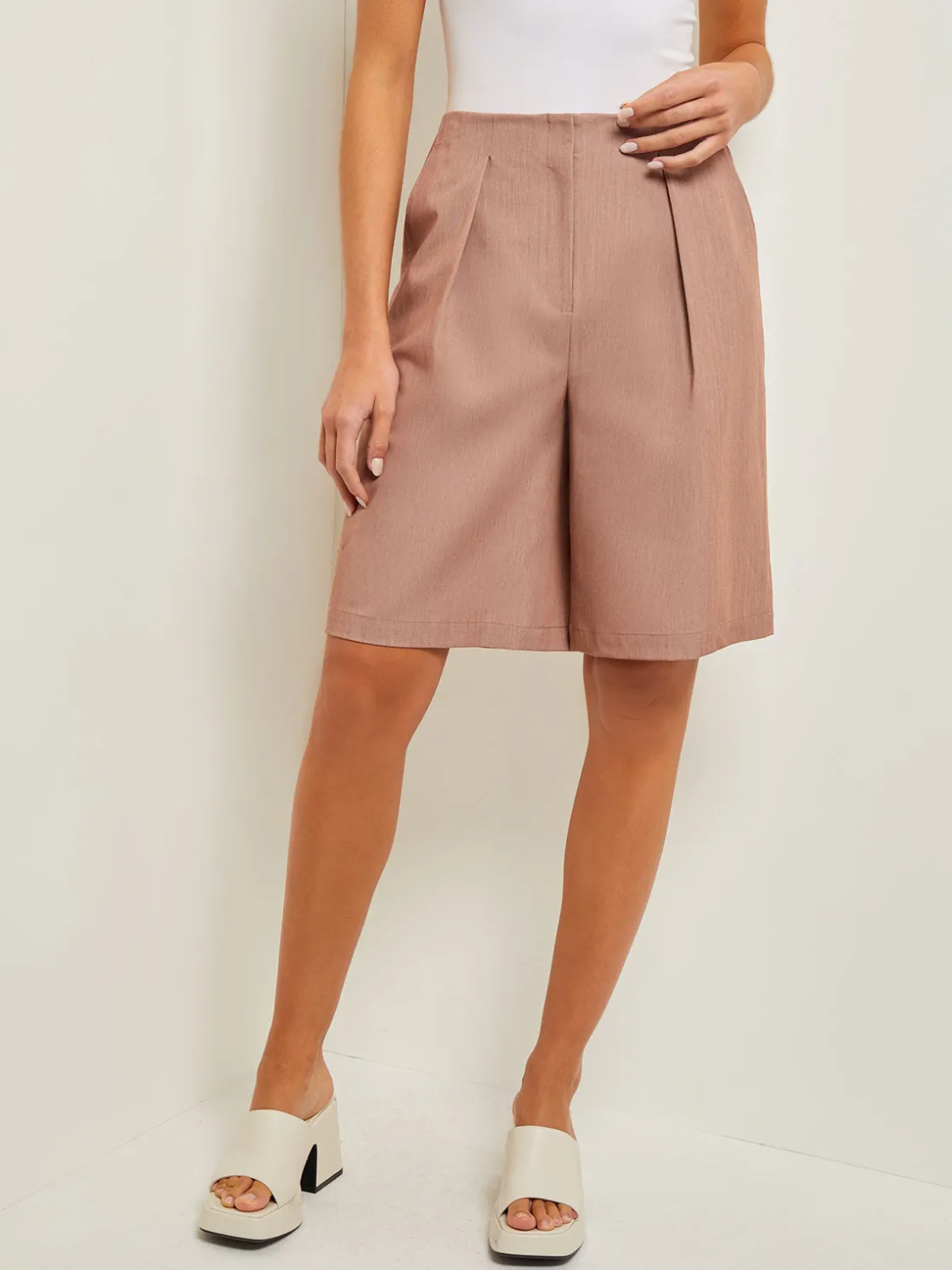 Misook Pants & Shorts|Knee Length Bermuda Shorts - Pleated Woven