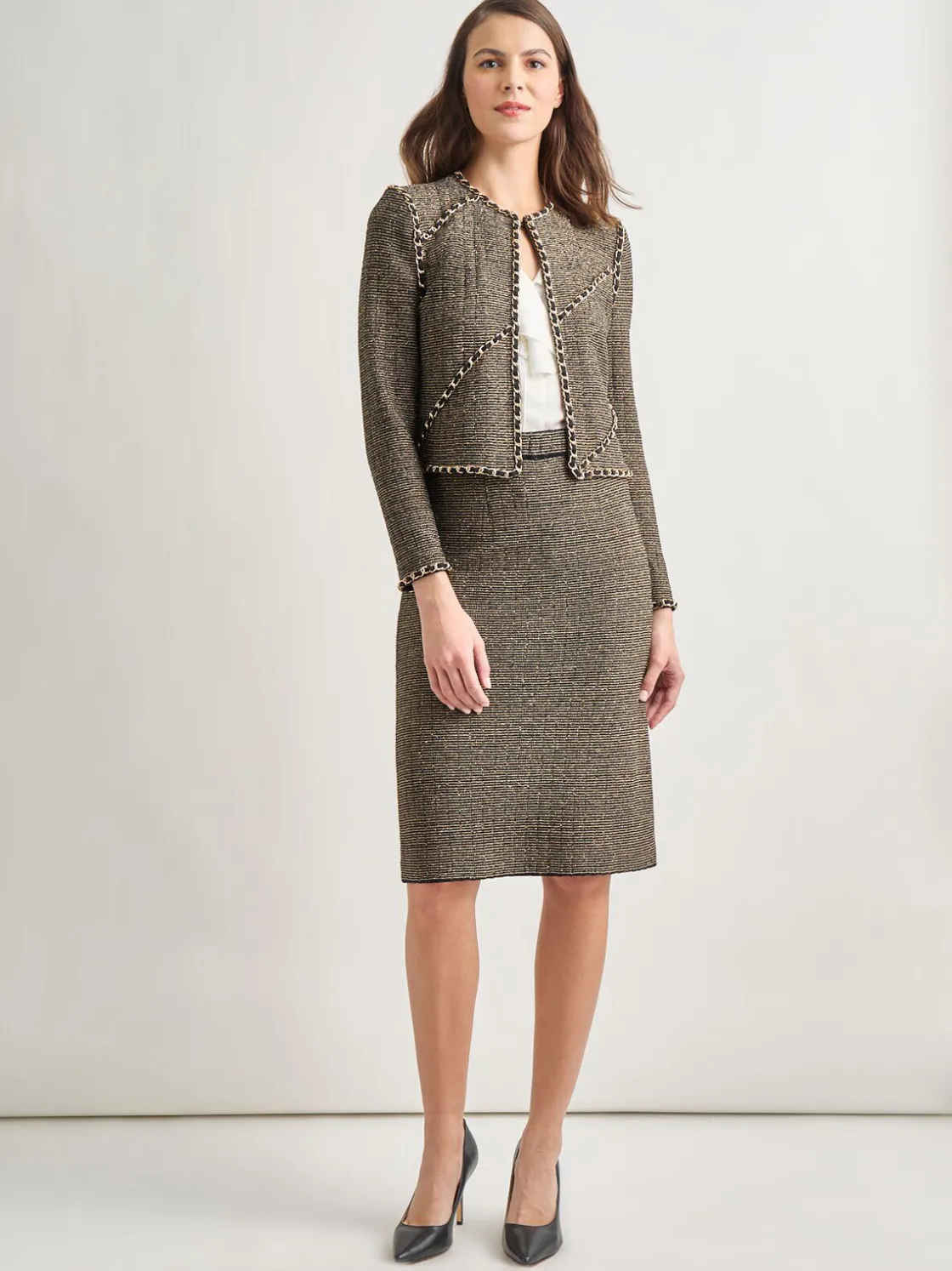 Misook Skirts|Knee-Length Lurex Knit Straight Skirt