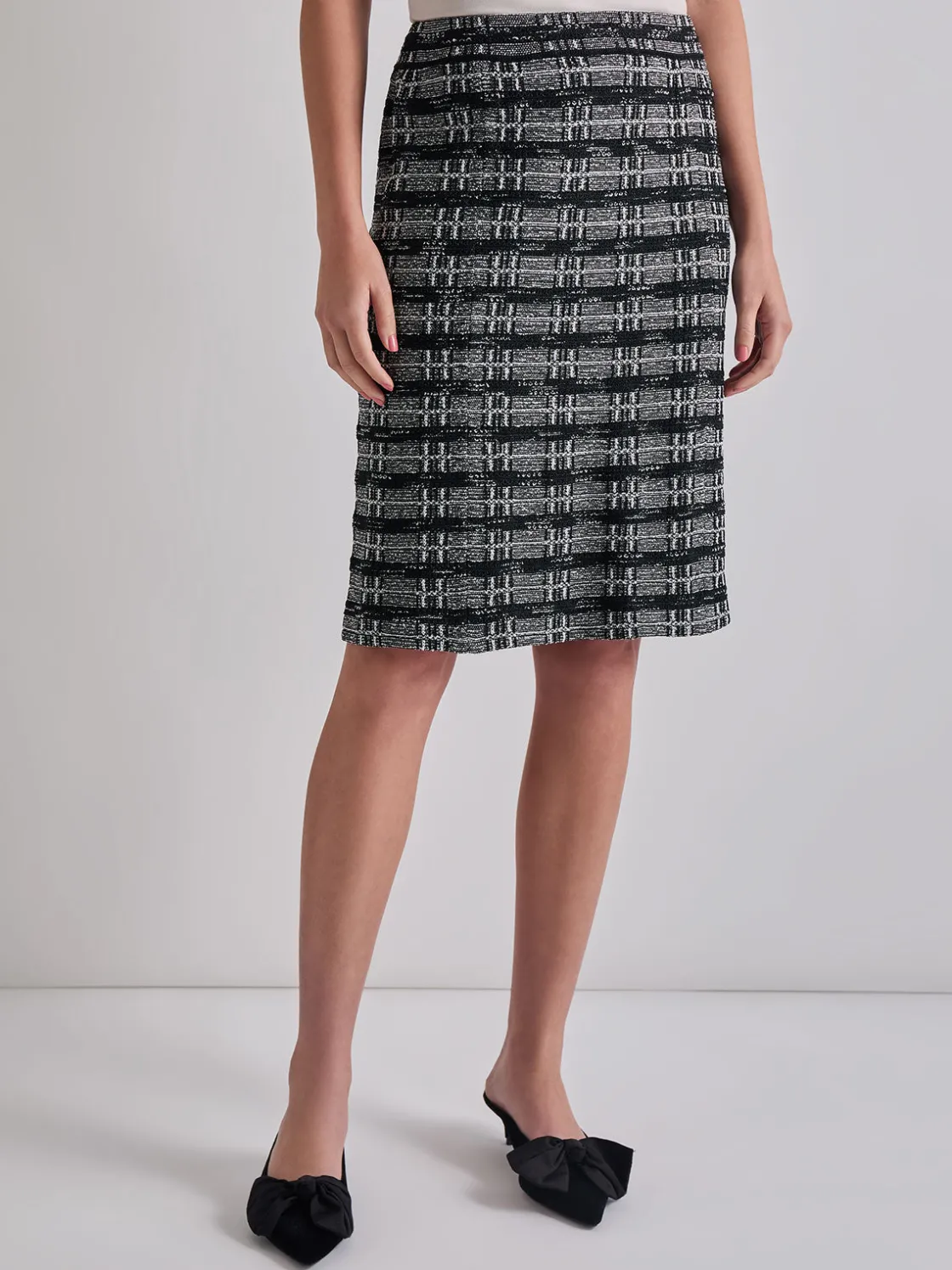 Misook Skirts|Knee-Length Tweed Knit Pencil Skirt
