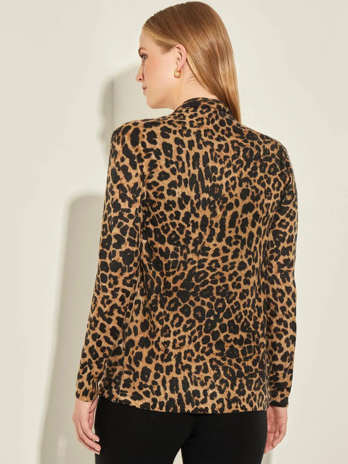 Misook Jackets & Coats|Leopard Print Open Front Cashmere Cardigan