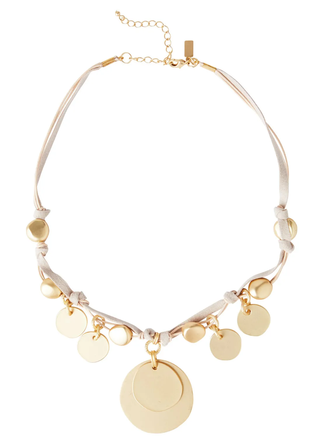 Misook Accessories|Necklaces|Matte Gold Coin Charm Natural Leather & Suede Necklace