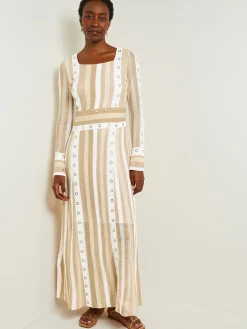 Misook Dresses|Maxi A-Line Dress - Multi-Stitch Grommet Detail Knit