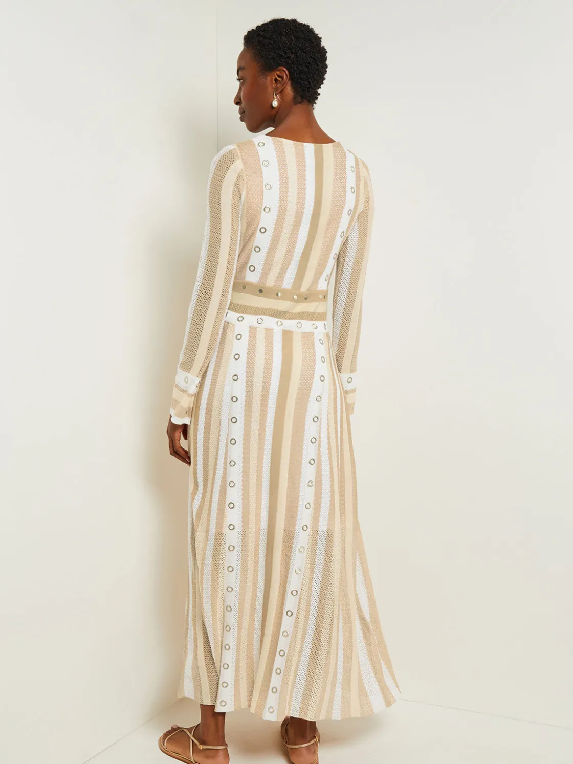 Misook Dresses|Maxi A-Line Dress - Multi-Stitch Grommet Detail Knit