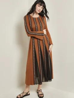 Misook Dresses|Maxi A-Line Dress - Sheer Panel Soft Knit