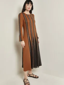 Misook Dresses|Maxi A-Line Dress - Sheer Panel Soft Knit