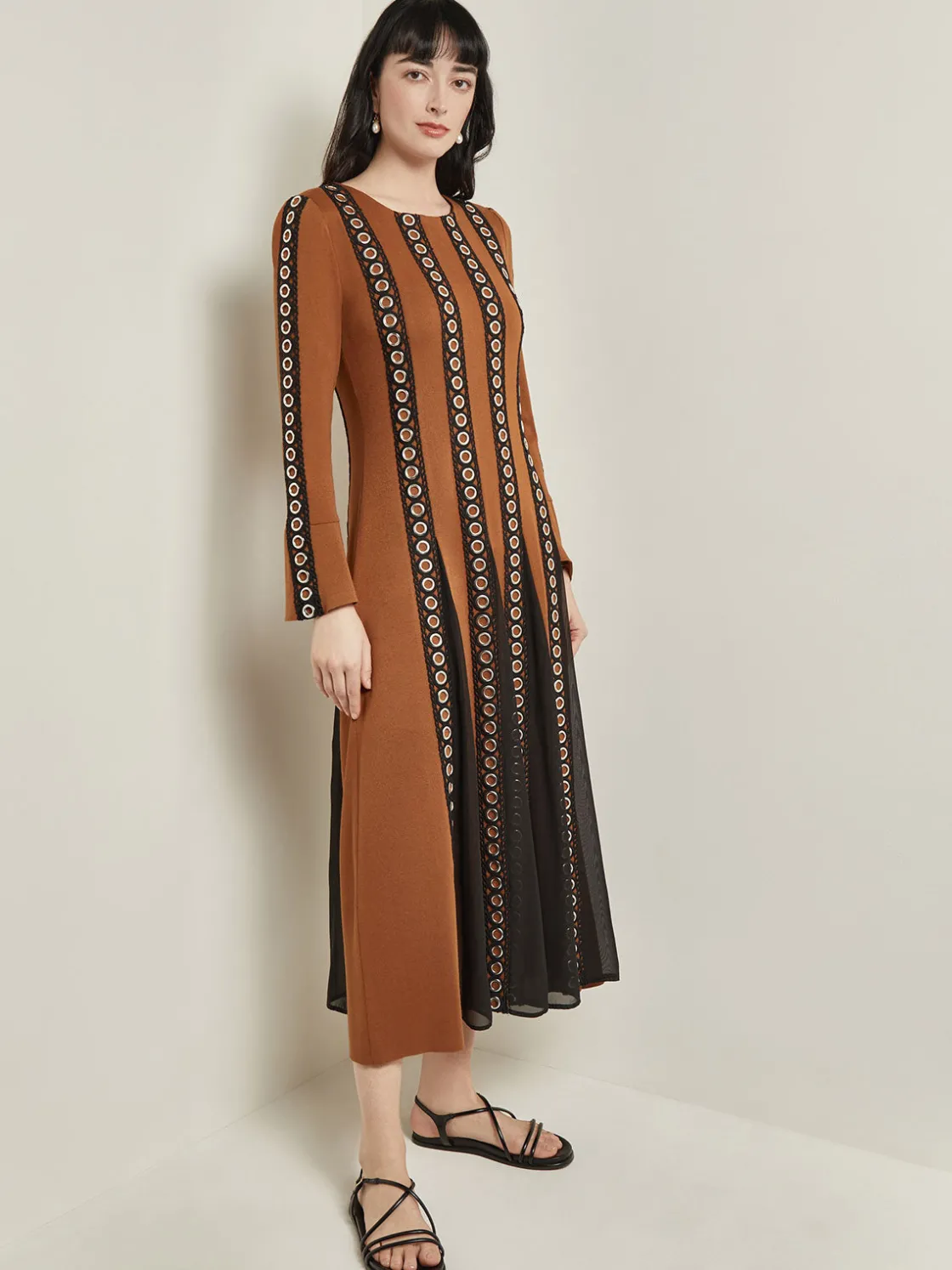 Misook Dresses|Maxi A-Line Dress - Sheer Panel Soft Knit