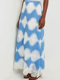Misook Skirts|Maxi A-Line Skirt - Lace Inset Novelty Woven