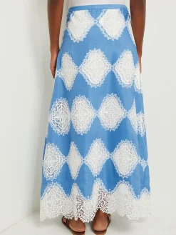 Misook Skirts|Maxi A-Line Skirt - Lace Inset Novelty Woven