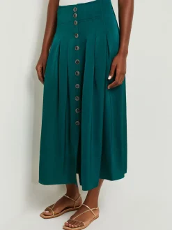 Misook Skirts|Maxi Button Front A-Line Skirt - Pleated Woven