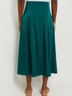 Misook Skirts|Maxi Button Front A-Line Skirt - Pleated Woven