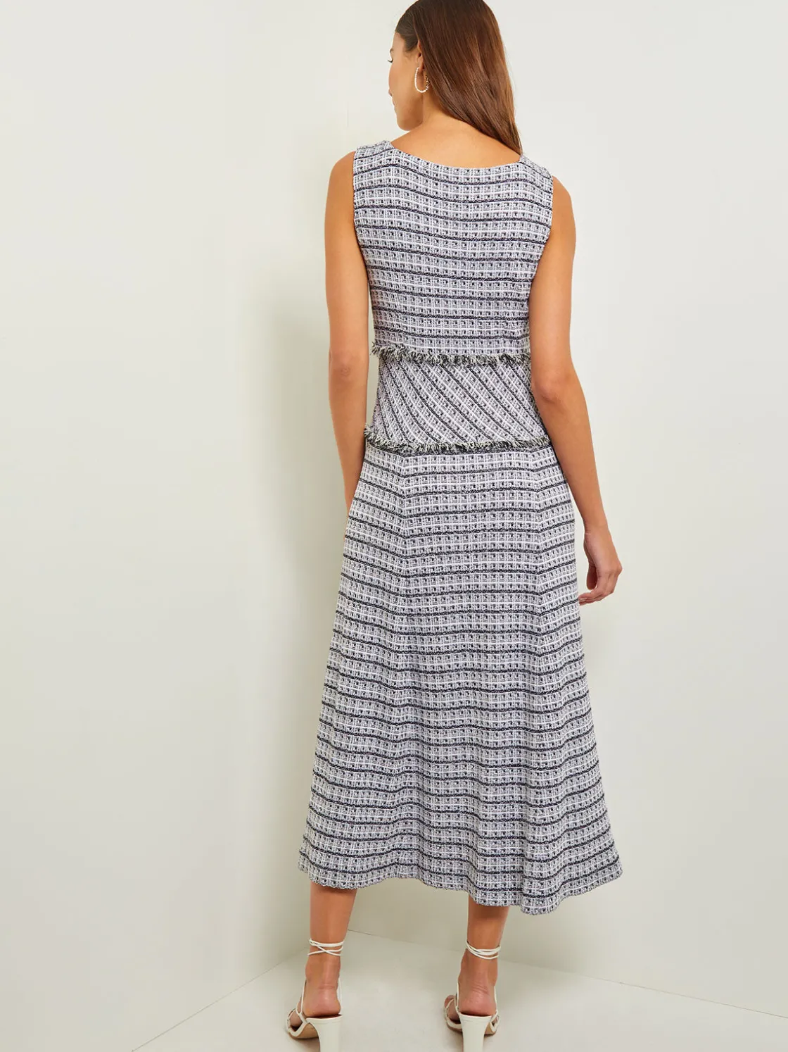 Misook Dresses|Maxi Drop Waist Dress - Fringe Trim Soft Tweed Knit