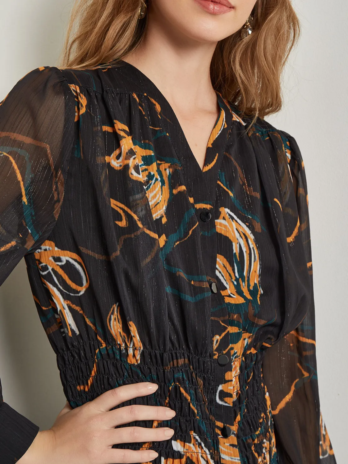 Misook Dresses|Maxi Fit & Flare Dress - Printed Woven Chiffon