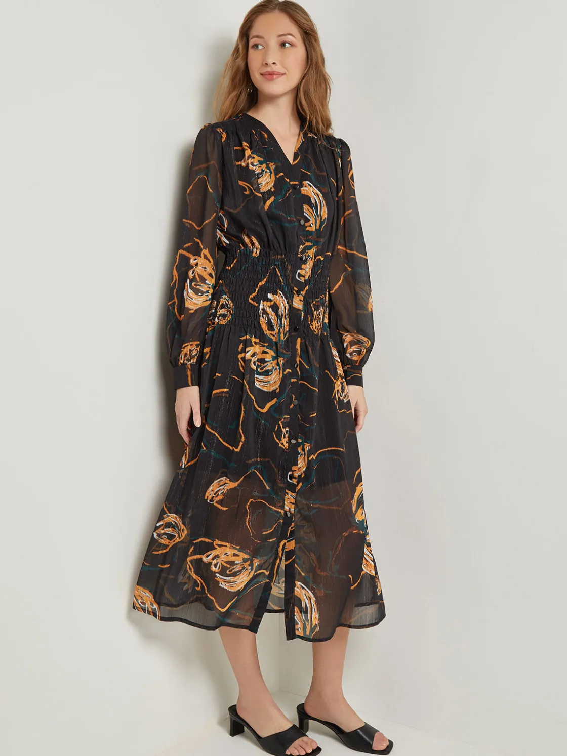 Misook Dresses|Maxi Fit & Flare Dress - Printed Woven Chiffon