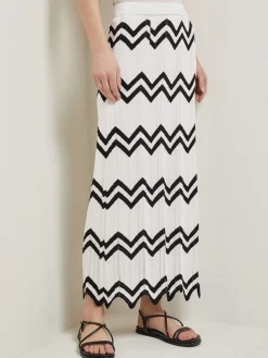 Misook Skirts|Maxi Pencil Skirt - Contrast Chevron Pointelle Soft Knit