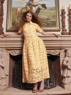 Misook Dresses|Maxi Pleated Drop Waist Dress - Floral Applique Woven