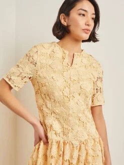 Misook Dresses|Maxi Pleated Drop Waist Dress - Floral Applique Woven