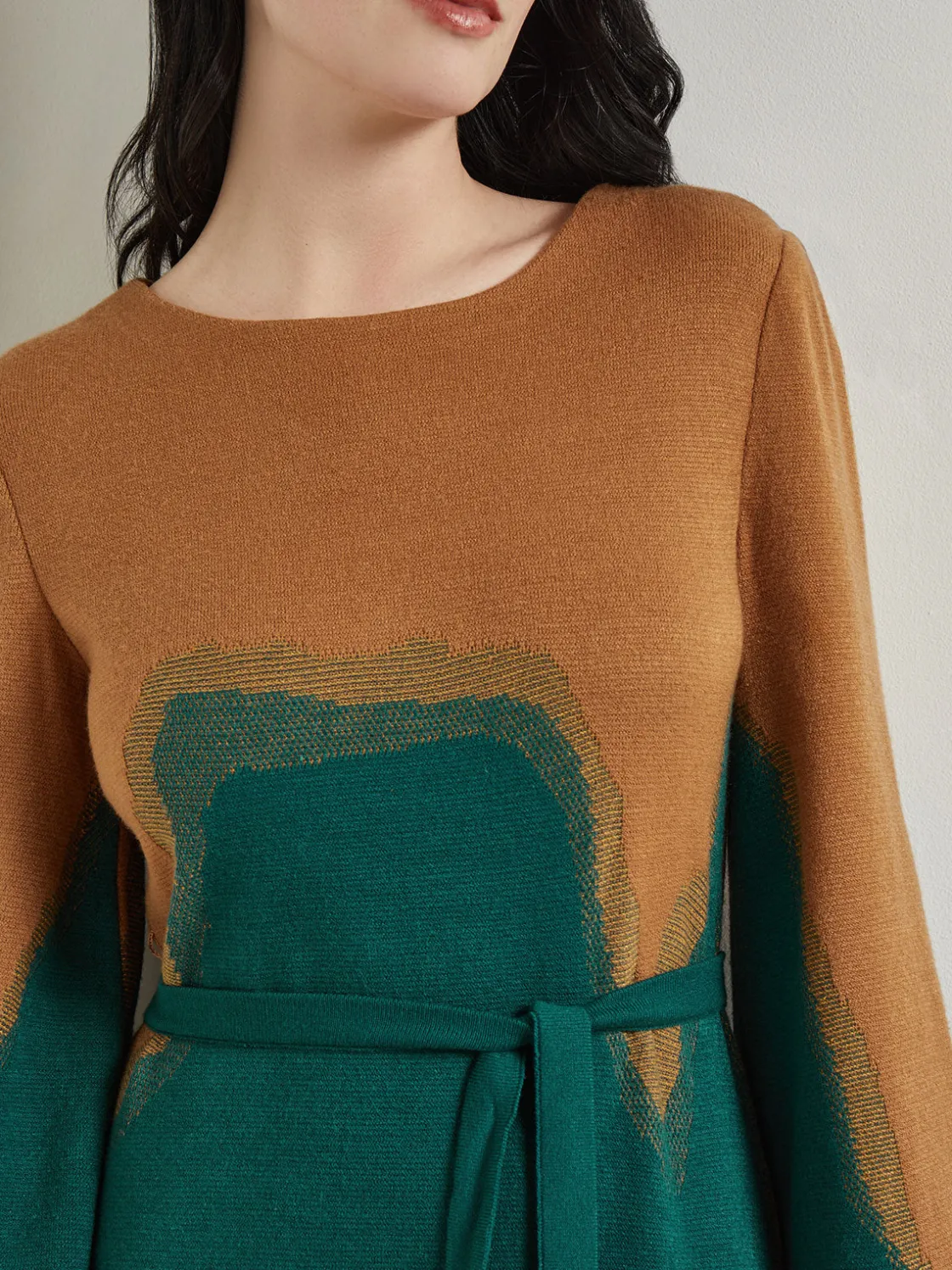 Misook Dresses|Maxi Shift Dress - Abstract Jacquard Cozy Knit