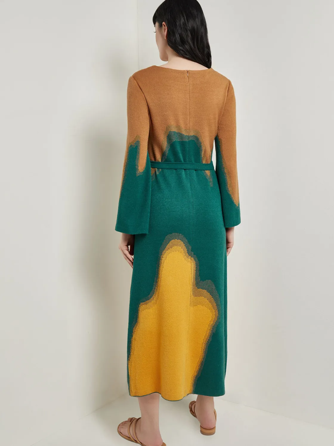 Misook Dresses|Maxi Shift Dress - Abstract Jacquard Cozy Knit