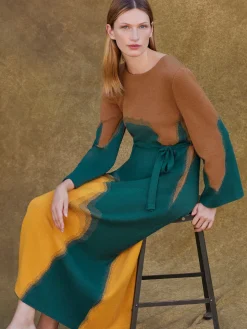 Misook Dresses|Maxi Shift Dress - Abstract Jacquard Cozy Knit