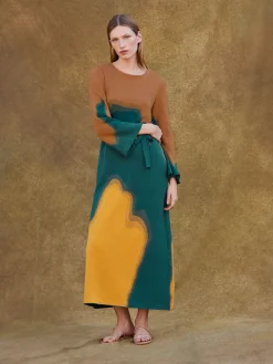 Misook Dresses|Maxi Shift Dress - Abstract Jacquard Cozy Knit