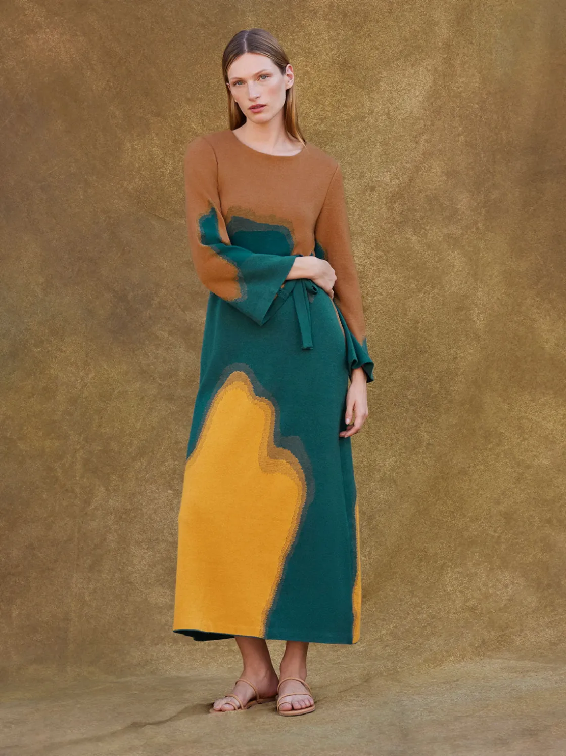 Misook Dresses|Maxi Shift Dress - Abstract Jacquard Cozy Knit