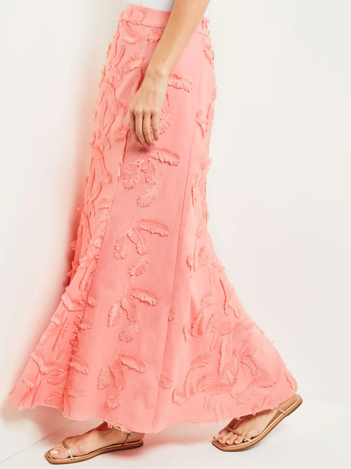 Misook Skirts|Maxi Trumpet Skirt - Fringe Applique Cotton