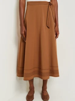 Misook Skirts|Maxi Wrap Skirt - Contrast Stitch Woven Twill