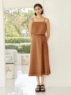 Misook Skirts|Maxi Wrap Skirt - Contrast Stitch Woven Twill