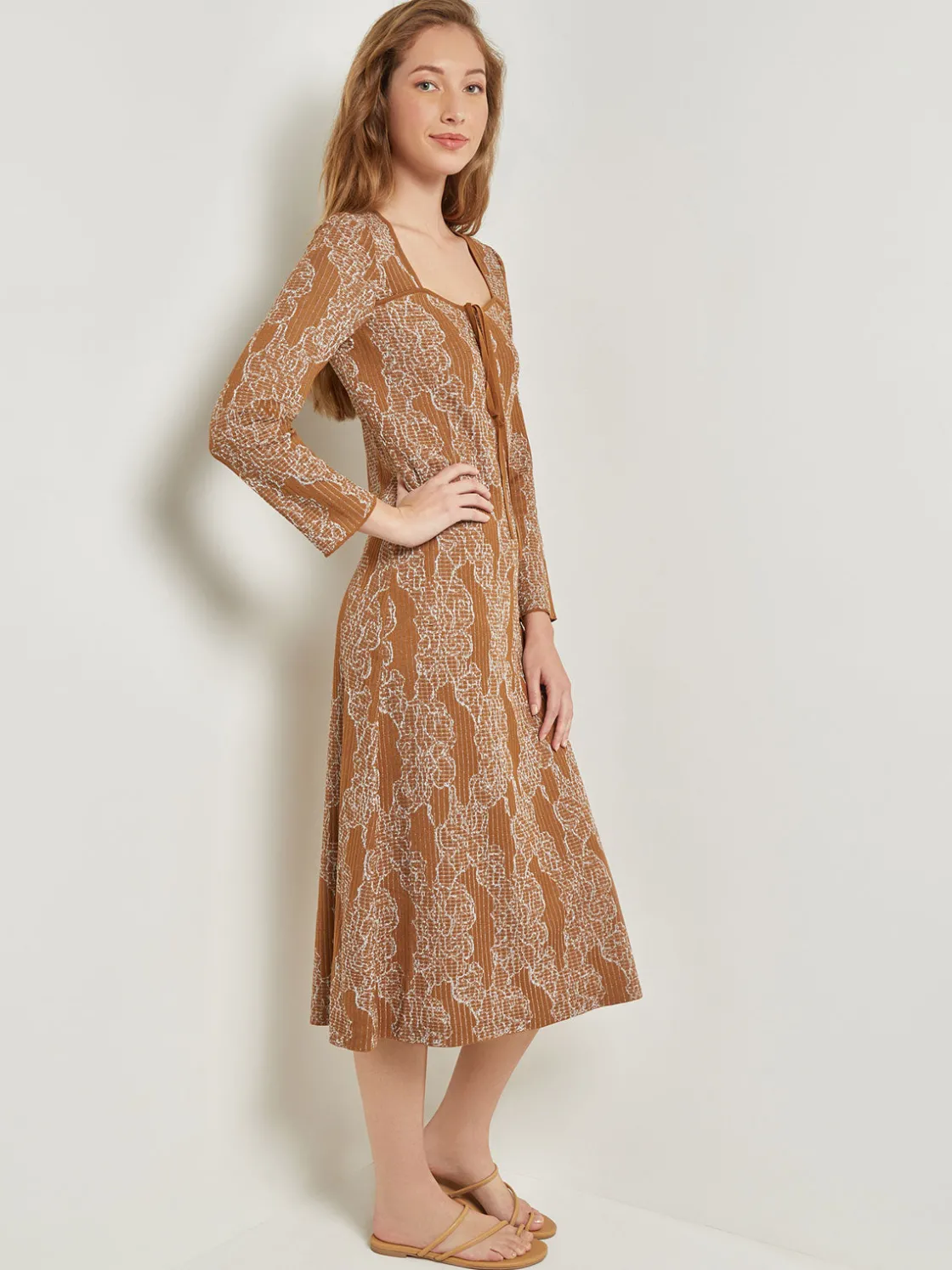 Misook Dresses|Midi A-Line Dress - Ribbed Lurex Jacquard Knit