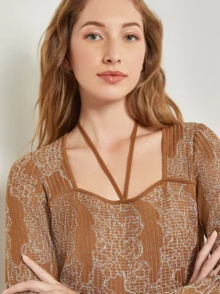 Misook Dresses|Midi A-Line Dress - Ribbed Lurex Jacquard Knit