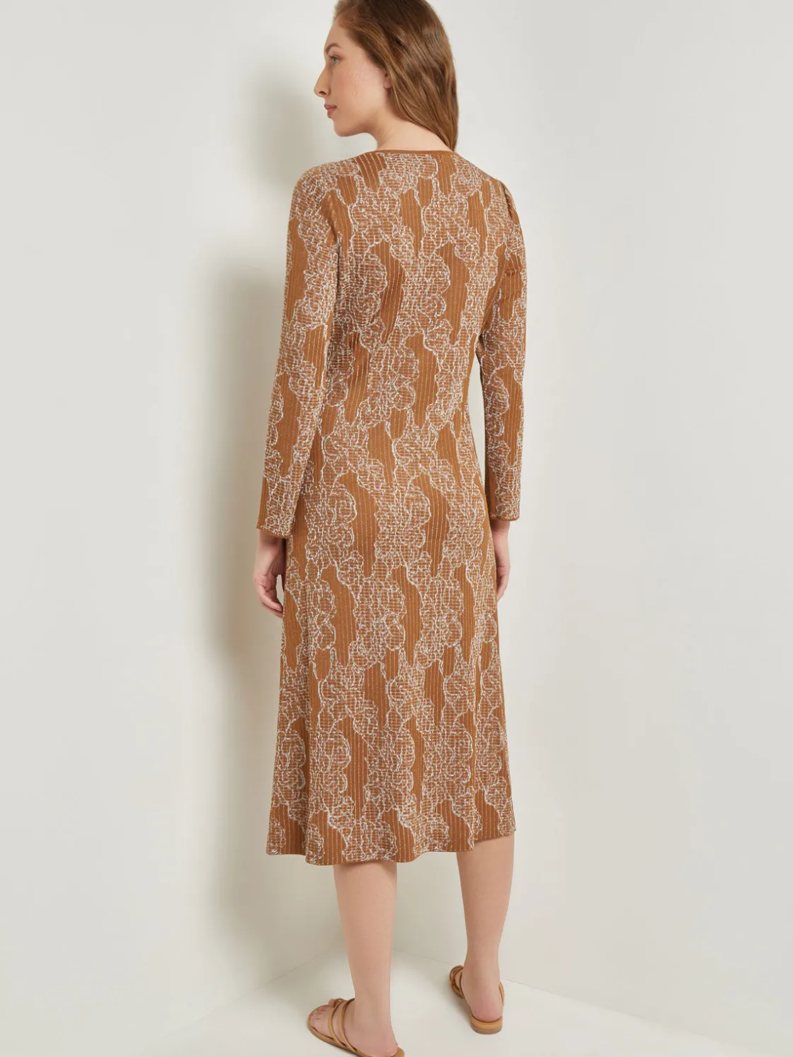 Misook Dresses|Midi A-Line Dress - Ribbed Lurex Jacquard Knit