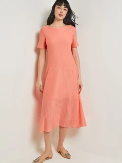 Misook Dresses|Midi A-Line Dress - Short Sleeve Burnout Knit