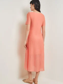 Misook Dresses|Midi A-Line Dress - Short Sleeve Burnout Knit