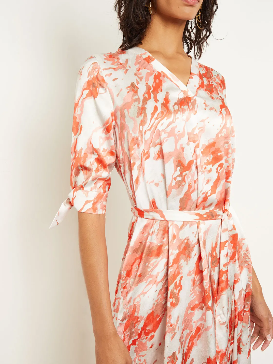 Misook Dresses|Midi A-Line Dress - V-Neck Print Crepe de Chine