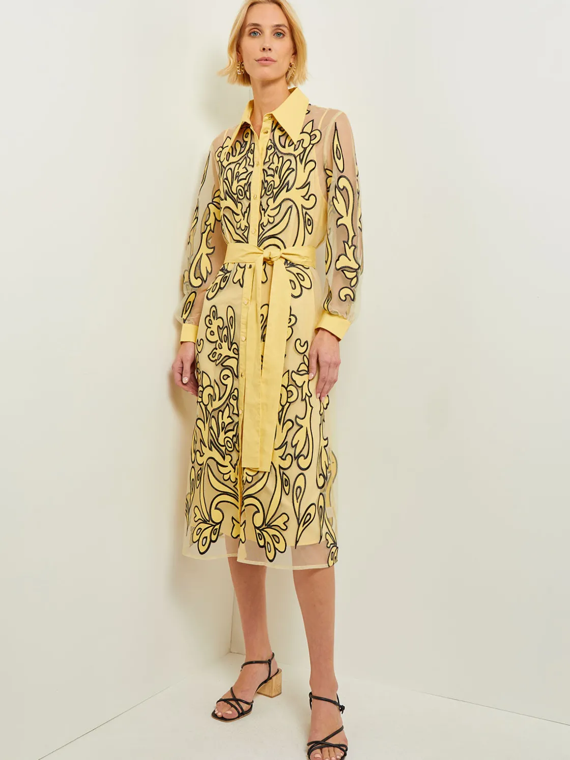Misook Dresses|Midi Applique Shirtdress - Sheer Woven