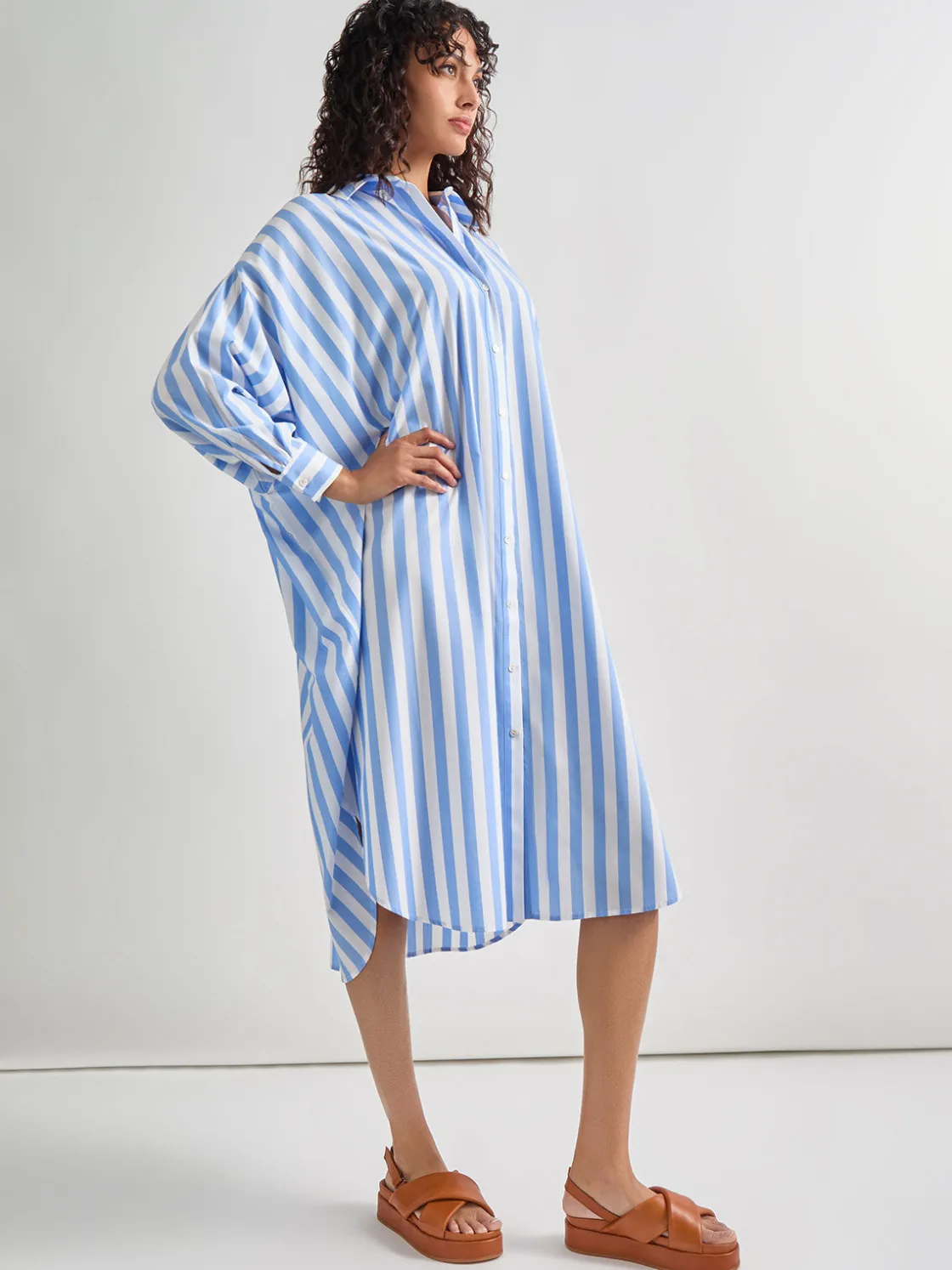 Misook Dresses|Midi Oversized Shirtdress - Striped Woven