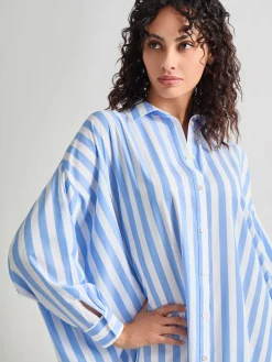 Misook Dresses|Midi Oversized Shirtdress - Striped Woven