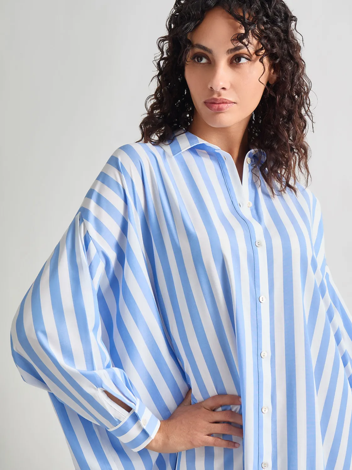 Misook Dresses|Midi Oversized Shirtdress - Striped Woven