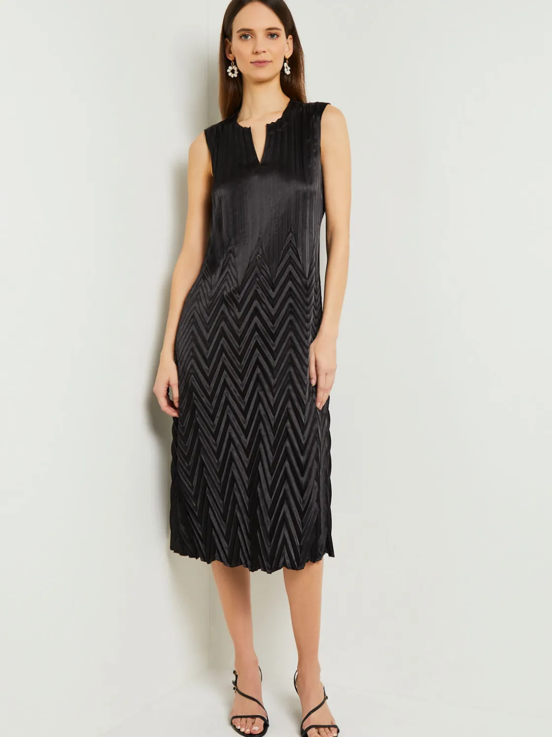 Misook Dresses|Midi Sheath Dress - Chevron Textured Crepe De Chine
