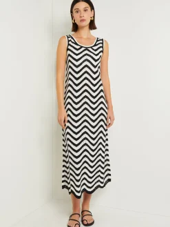 Misook Dresses|Midi Sheath Dress - Chevron Hem Intarsia Knit