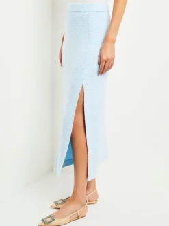 Misook Skirts|Midi Straight Skirt - Side Slit Tweed Knit