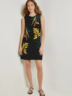 Misook Dresses|Mini A-Line Dress - Embroidered Open Ribbon Knit