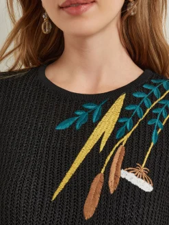 Misook Dresses|Mini A-Line Dress - Embroidered Open Ribbon Knit