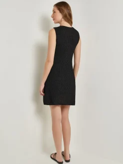 Misook Dresses|Mini A-Line Dress - Embroidered Open Ribbon Knit
