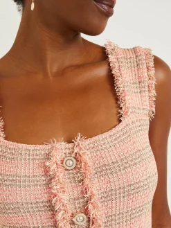 Misook Dresses|Mini A-Line Dress - Fringe Trim Tweed Knit