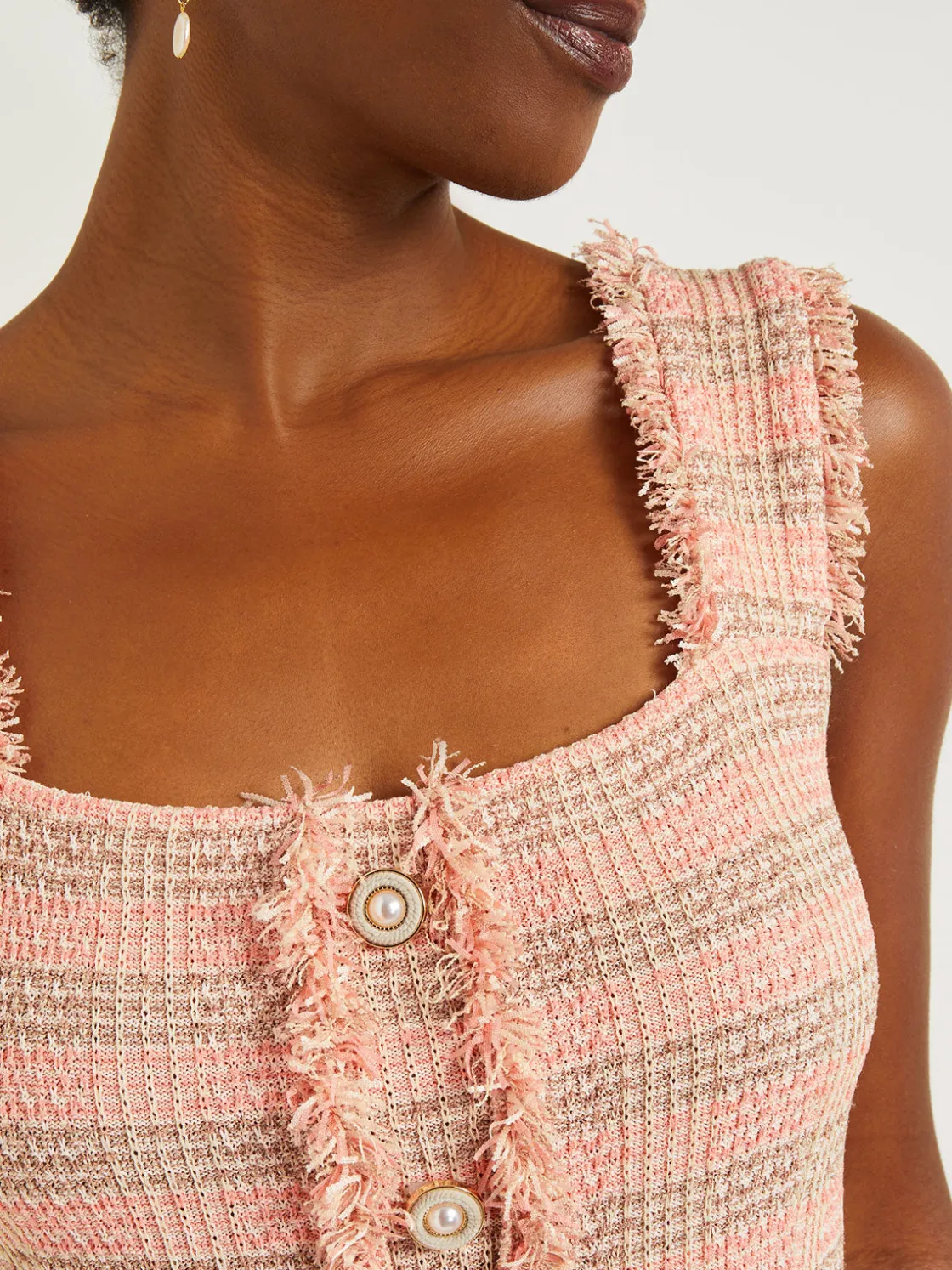 Misook Dresses|Mini A-Line Dress - Fringe Trim Tweed Knit